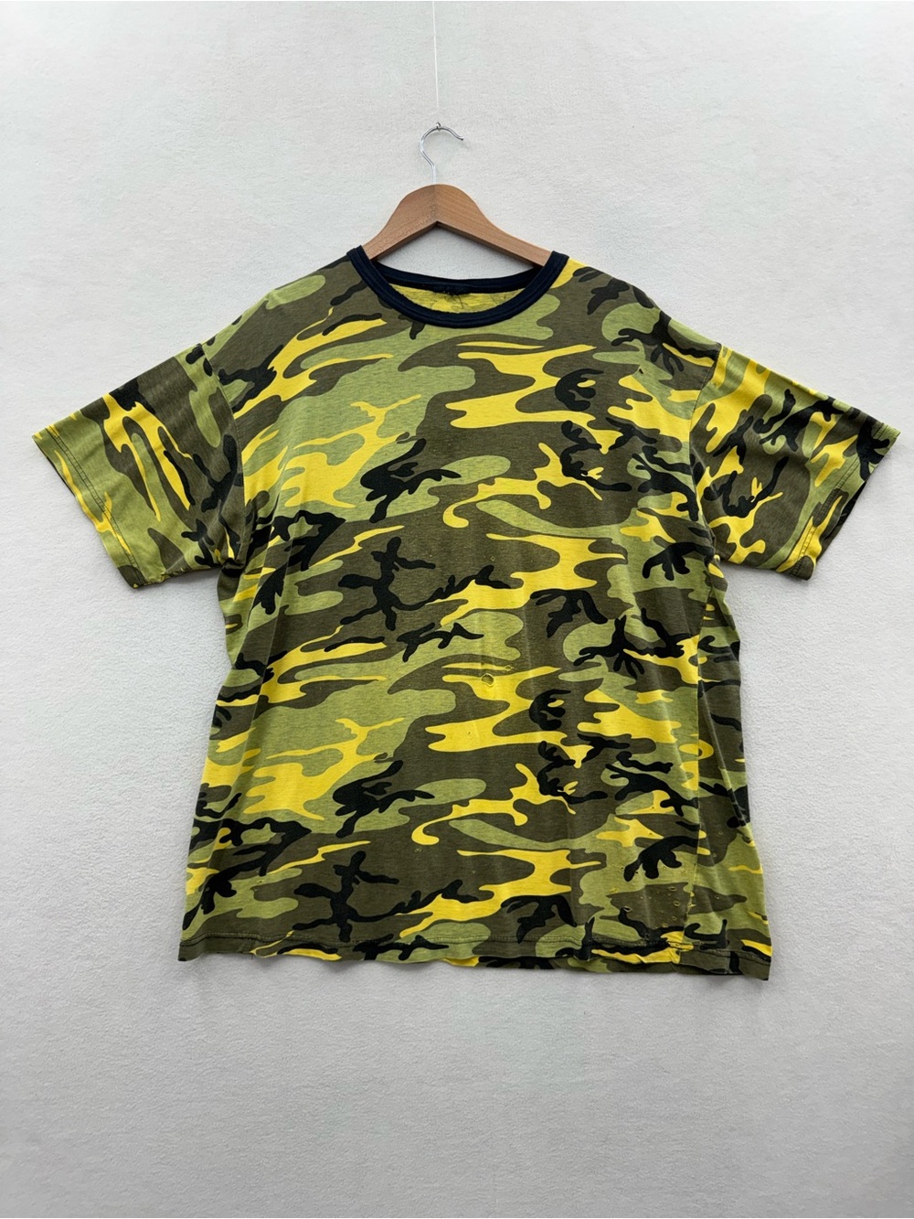 Vintage Rothco Mens XL Shirt Green Yellow Camo Woodland Made USA